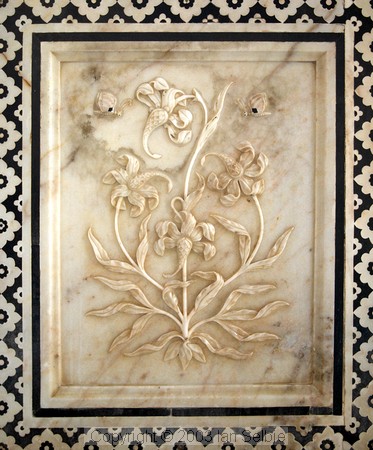Marble relief combining fish, scorpion, flower and bird, Amber Palace, Jaipur