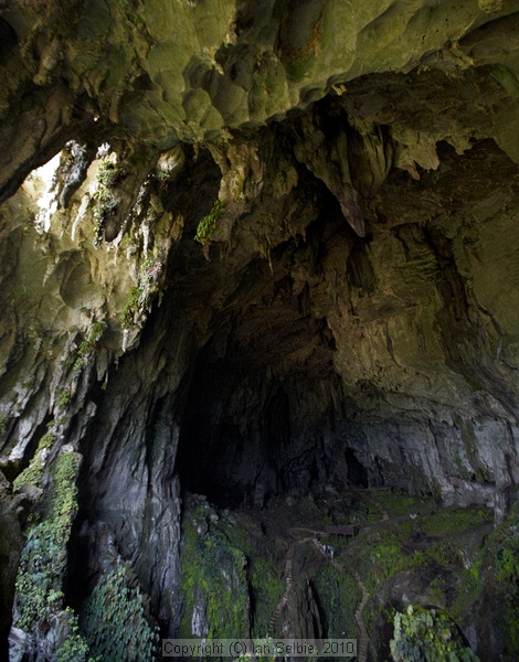 "Fairy" and "Wind" Caves, Bau, Sarawak, East Malaysia (Borneo) (Look for the humans in the picture to appreciate the scale of the cave)