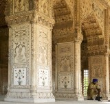 Guard by the arches at the Diwan-i-Khas at the Red Fort, Delhi