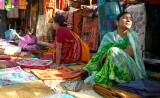 Women selling colourful textiles near the Tibetan Market, Delhi