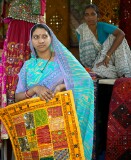 Women selling colourful textiles near the Tibetan Market, Delhi