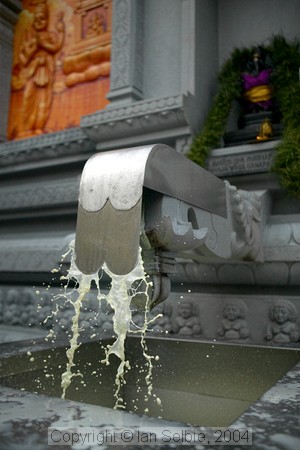 Fountain of milk on the birthday of Lord Ganesha at Sri Senpaga Vinayagar Temple, Ceylon Road, Singapore