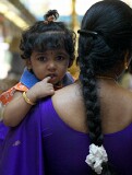 Cild and her mother on the birthday of Lord Ganesha at Sri Senpaga Vinayagar Temple, Ceylon Road, Singapore