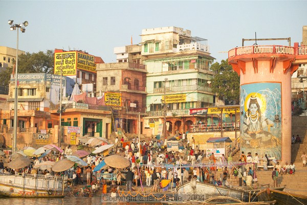 A hive of activity on the ghats soon after sunrise