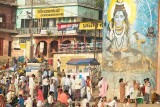 Crowds at Dashaswamedh Ghat below the image of Shiva