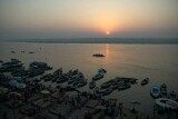 The Ganges river, Varanasi - sunrise at the Bathing Ghat