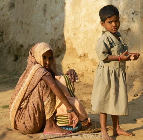 In the countryside near Varanasi: Grandmother and children