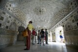 Looking up at the reflective tiles in appartment ceiling, Amber Palace, Jaipur