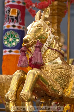 Moving the deities from the previous location in the golden and silver chariots