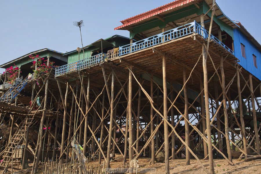 Fishing community in Kampong Phluk on Tonle Sap lake in Cambodia