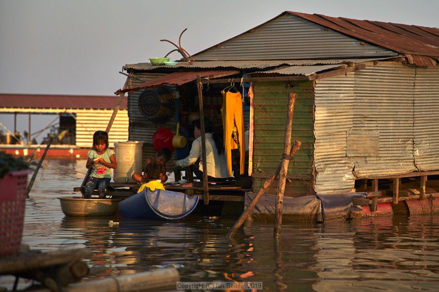 Fishing community in Chong Khneas on the Siem Reap river and floating on the Tonle Sap lake in Cambodia