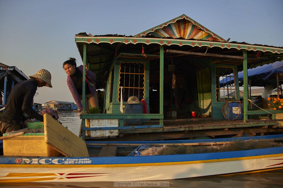 Fishing community in Chong Khneas on the Siem Reap river and floating on the Tonle Sap lake in Cambodia