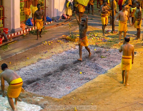 Walking the coals at the Thimithi (fire walking) ceremony, Singapore 2003