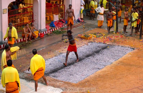 Walking the coals at the Thimithi (fire walking) ceremony, Singapore 2003