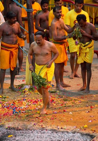 Walking the coals at the Thimithi (fire walking) ceremony, Singapore 2003